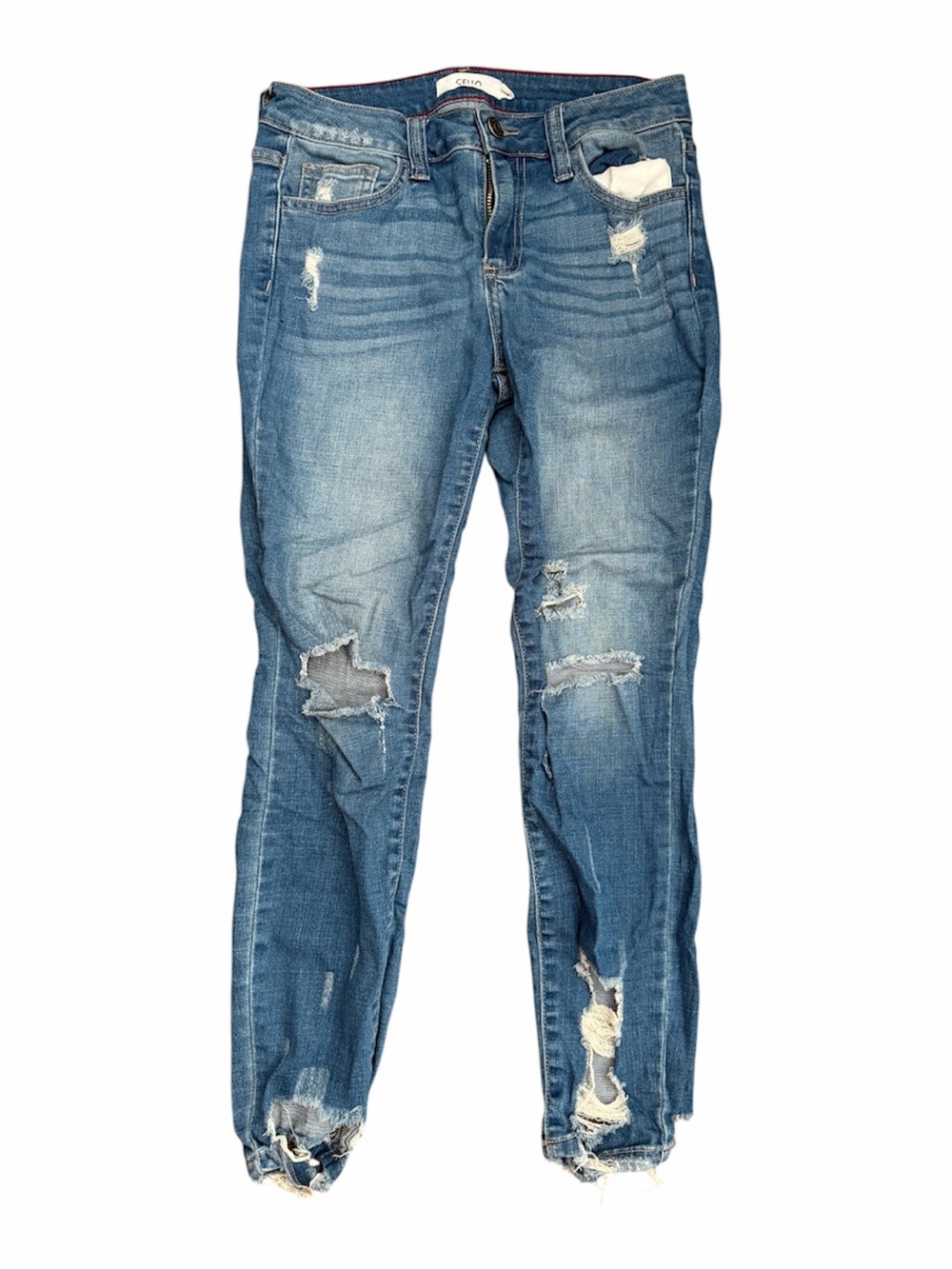 Cello Women's Ripped Skinny Jeans in Blue Wash